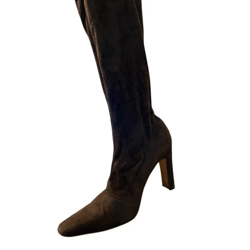 Bergdorf Goodman Ladies Size 10 M Brown Suede Tall Heeled Boots Pull On Italy